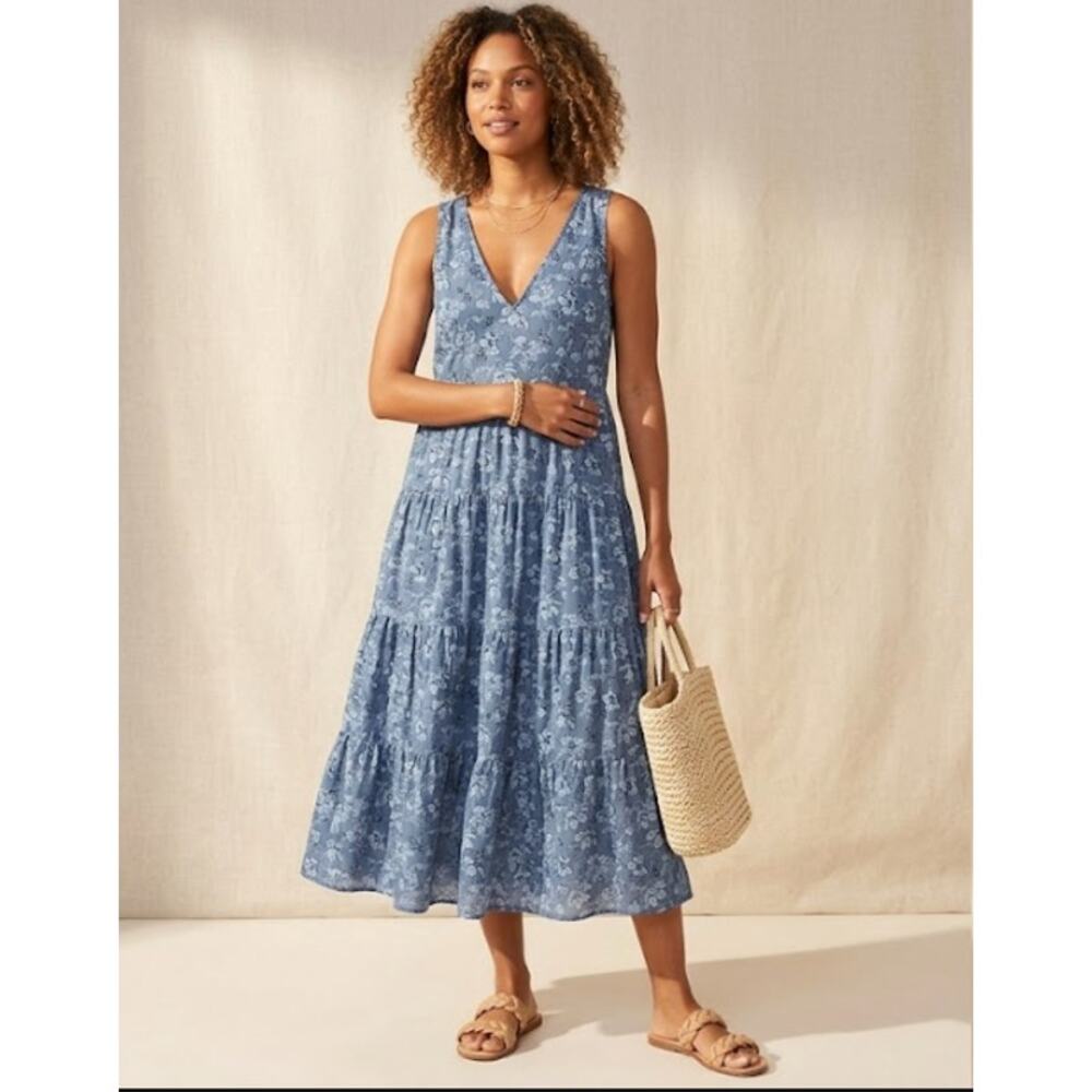 Universal Thread Blue Floral Tiered Midi Dress Cottagecore Coastal Grandmother L